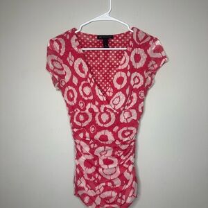 INC Pink and White Polka Dot / Circle Women's Babydoll Blouse Medium